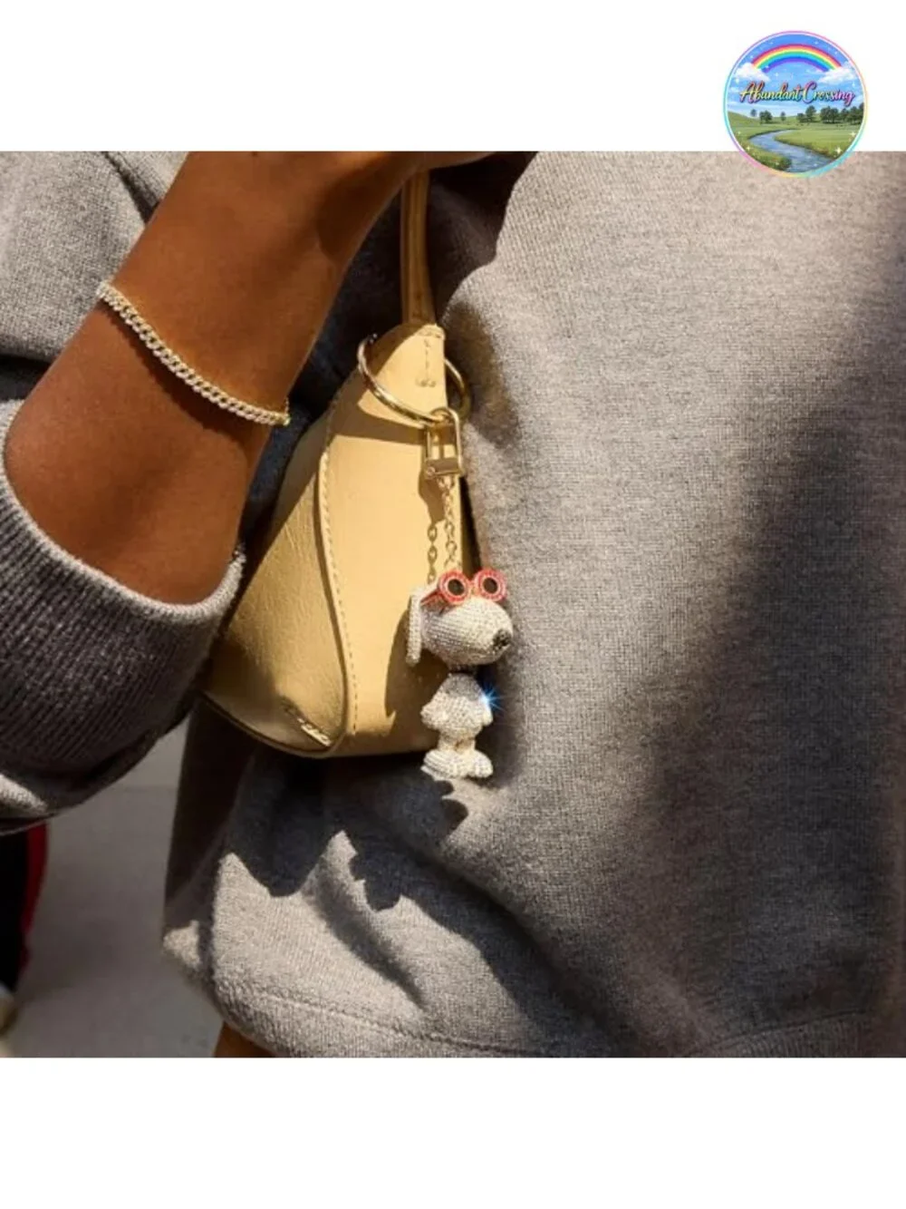 Crystal Enamel Snoopy Bag Charm Keychain 3D